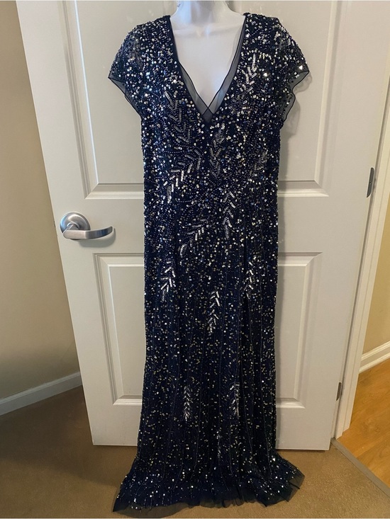 Adrianna Papell Dresses & Skirts - Adrianna Papell Navy Sequin V-Neck Maxi Gown